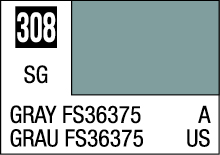 Muted gray paint sample card FS36375, labeled 308, with English and German translations.