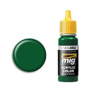 Vibrant green acrylic paint by Mig, A.MIG-052, ideal for brush and airbrush use.