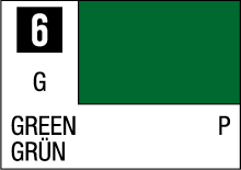 Bilingual vibrant green color reference with number 6, displaying GREEN and GRÜN.