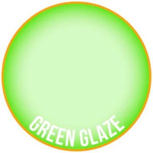 Bright green circular glaze design with orange border and GREEN GLAZE label at the bottom.