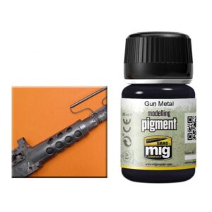 Gun Metal pigment enhances detailed model components for realistic scale modeling and crafting.
