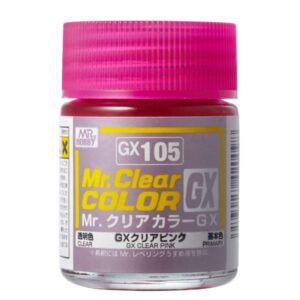 Vibrant Mr. Clear Color GX Clear Pink paint in a sleek jar for artists and model builders.