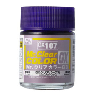 Mr. Hobby GX Clear Purple paint jar for model builders, featuring vibrant color and sleek design.