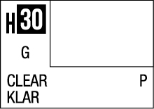 H30 Clear and Klar Label: Minimalistic design indicating transparency in English and another language.