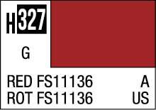 Vivid H327 red color swatch showcasing RED FS11136 and ROT FS11136 for design use.