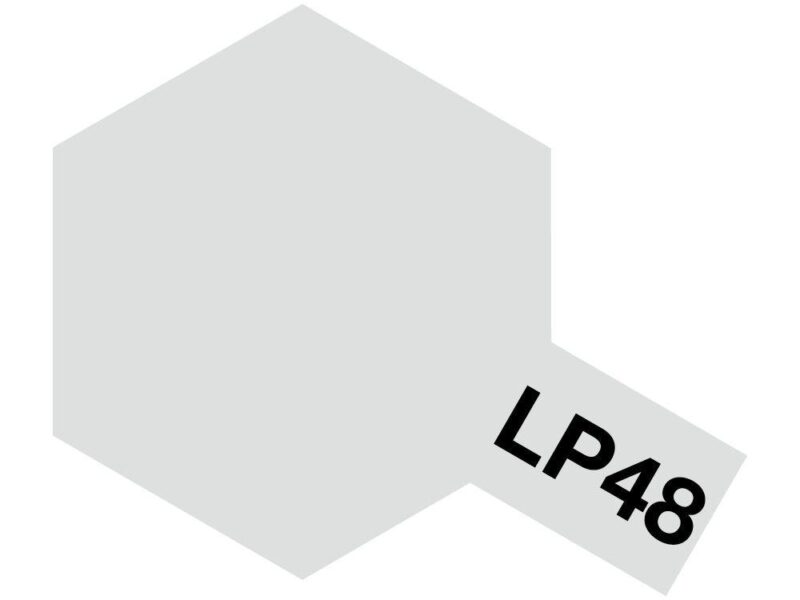 Minimalist gray hexagon with bold LP48 label for color identification in design.