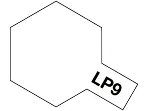 Bold hexagon with angled tab labeled LP9 for scientific and design applications.