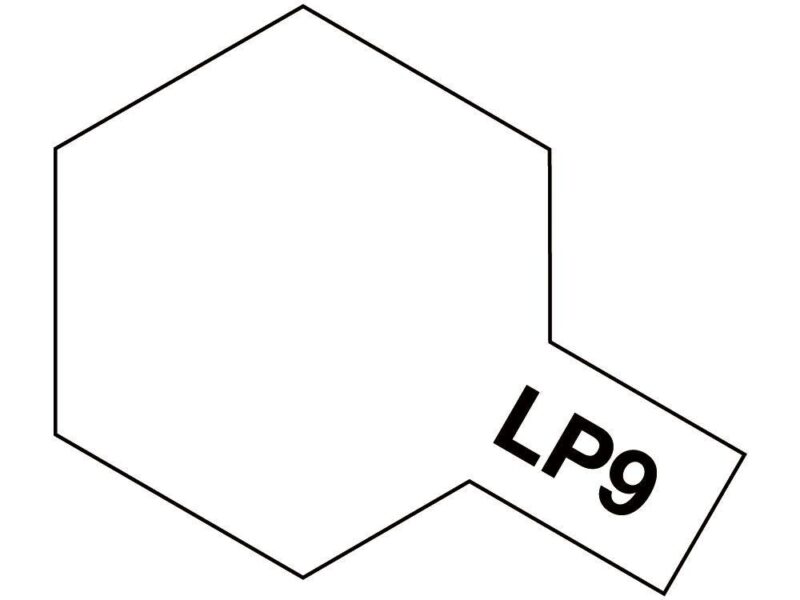 Bold hexagon with angled tab labeled LP9 for scientific and design applications.