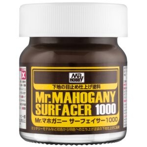 Mr. Mahogany Surface Primer 1000 enhances paint adhesion for models with a rich brown finish.