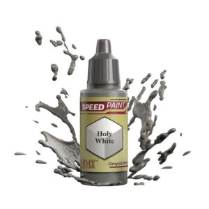 Holy White Speed Paint by Army Painter, featuring a dynamic splash effect, perfect for hobbyists.