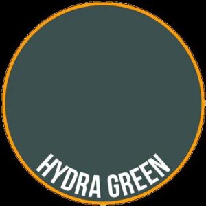 Elegant circular design featuring Hydra Green with a vibrant orange border and modern typography.