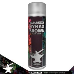 Hyrax Brown matte spray can for model painting, sleek design with metallic silver lid.