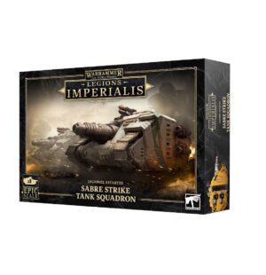 Imperialis Sabre Strike Tank Squadron box set for Warhammer 40,000 featuring stunning battlefield artwork.