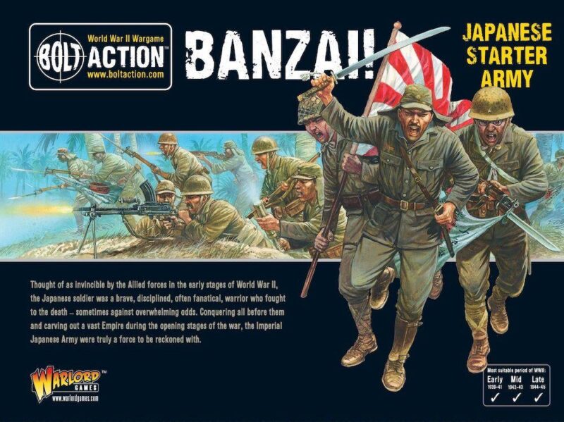 Japanese WWII Starter Army Set for Bolt Action featuring dynamic soldiers in combat.