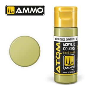 Khaki Green acrylic paint by AMMO, ideal for artists and hobbyists using brushes or airbrushes.