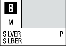 Medium Silver Label, Size 8, Dual-Language SILVER/SILBER, Clean Design, Product Identifier P.