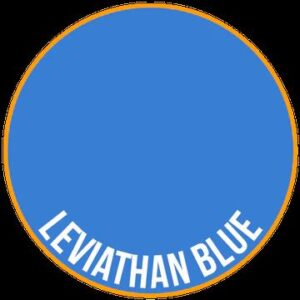 Vibrant Leviathan Blue circular design with orange border and bold white text for modern appeal.