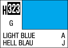 Vibrant light blue color card H323 with bilingual labeling for international design use.