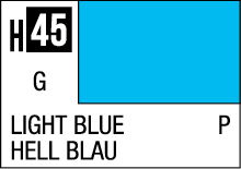 Vibrant light blue color swatch H45 with bilingual labels for design versatility.