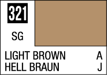 Light brown color sample 321, suitable for design projects, shown in English and German.