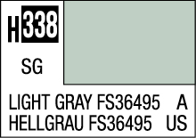 Light gray color sample H338, certified FS36495, featuring neutral tone and standardization details.