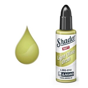 Light Olive Drab matte paint droplet and Shader bottle for realistic model detailing.
