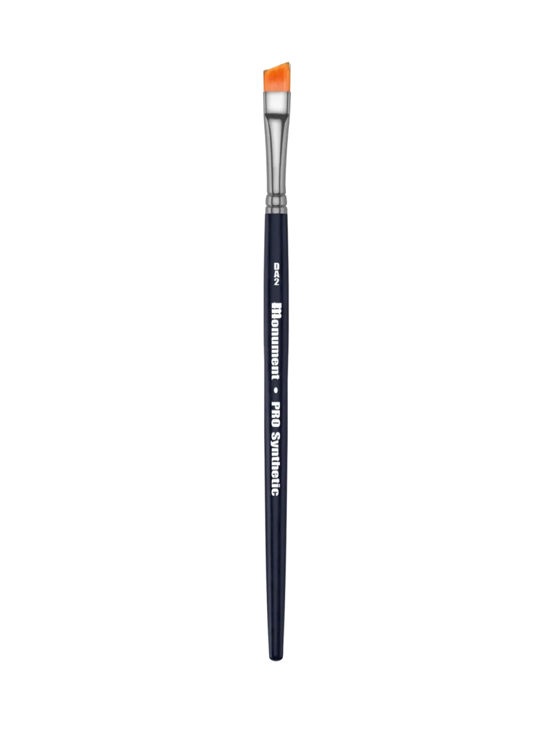 Elegant navy lip brush with tapered bristles and vibrant orange cap for precise application.
