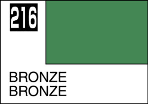 Minimalist design with green rectangle, bold 216, and repeated BRONZE in striking contrast.