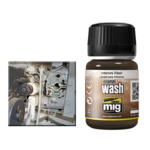 Mechanical interior and MIG enamel wash showcase artistry in enhancing model details.