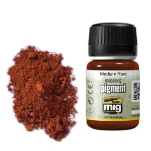 MIG Medium Rust pigment enhances model weathering with its rich reddish-brown color and practical design.