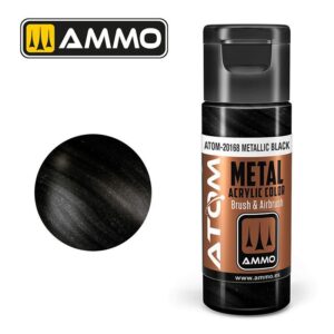Metallic black acrylic paint by AMMO, perfect for artists and model builders.
