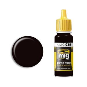 MIG acrylic paint in black with swatch, ideal for artists using brush or airbrush.