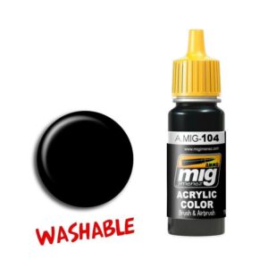 MIG Black Acrylic Paint with yellow cap—washable for easy clean-up and quality artistry.