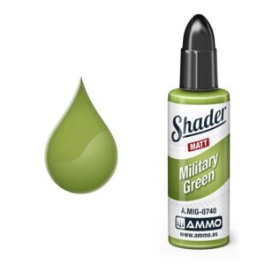 Military Green shader paint, perfect for achieving realistic finishes on models and miniatures.