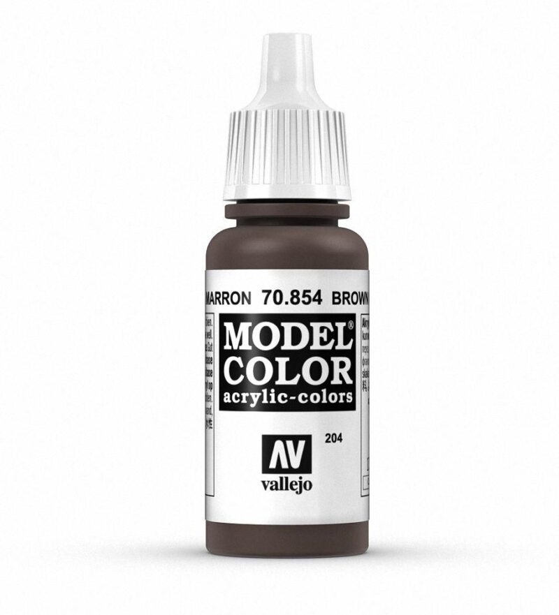 Vallejo Model Color Dark Brown acrylic paint in a precision bottle for model painting.