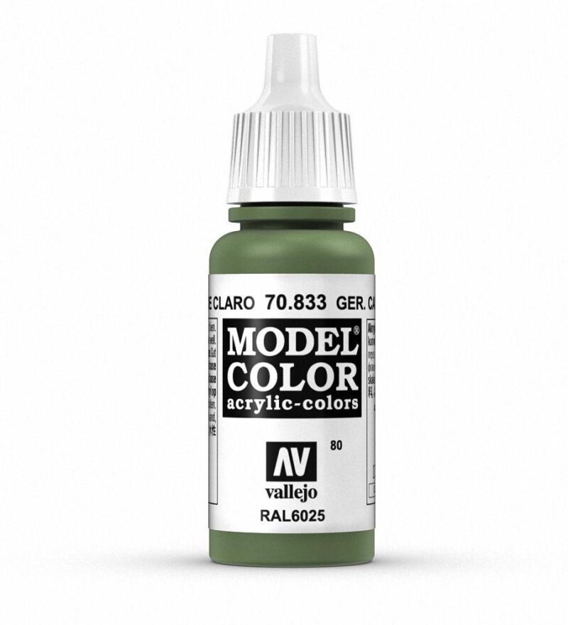 Vallejo Model Color acrylic paint in muted military green for detailed modeling projects.