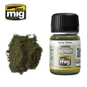 Premium Army Green pigment for miniatures, ideal for military model detailing and enhancement.