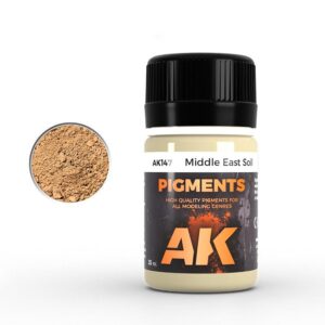 AK Middle East Soil pigment for model painting, featuring sandy brown, high-quality powder.