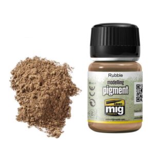 Rubble modeling pigment for realistic dioramas and scale models, enhancing details and weathering effects.