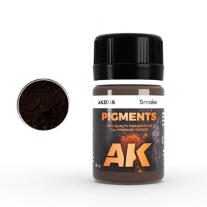High-quality black pigment by AK, perfect for realistic model effects and detailing.