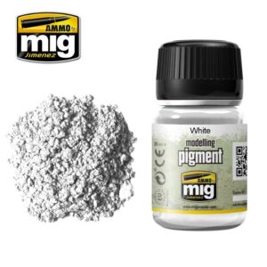 White modeling pigment from Ammo by Mig Jimenez, perfect for hobbyists and model enthusiasts.