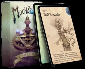 Moonstone game box featuring Troll Knuckles card for a whimsical fantasy adventure.