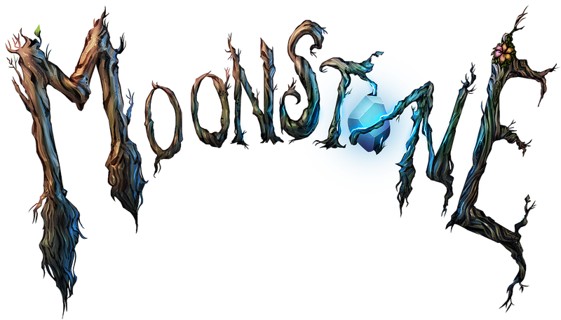 Whimsical Moonstone design featuring nature-inspired fonts amidst a magical blue moon backdrop.