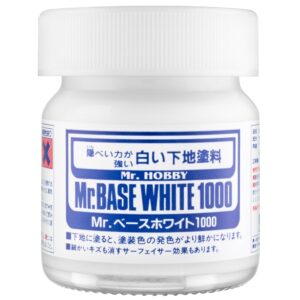 Mr. Hobby Mr.BASE White 1000 paint for models in a clear glass jar.