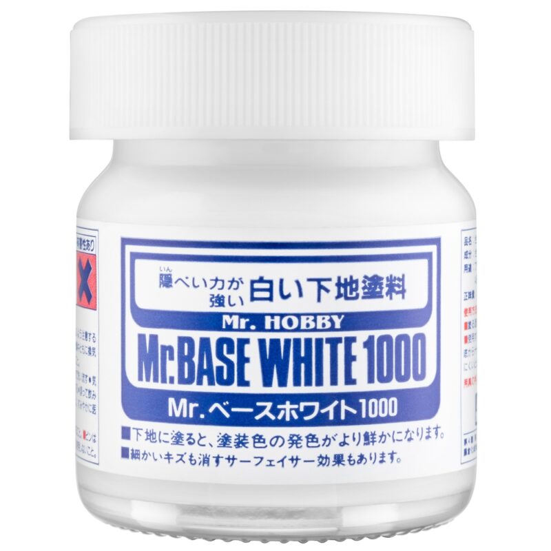 Mr. Hobby Mr.BASE White 1000 paint for models in a clear glass jar.