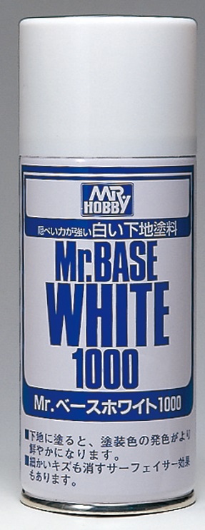 Mr.BASE WHITE 1000 spray primer ensures vibrant color adhesion for model painting and crafting.