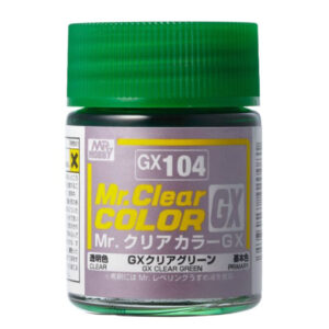 Mr. Clear Color GX104 clear green paint jar with vibrant lid, ideal for artists and hobbyists.