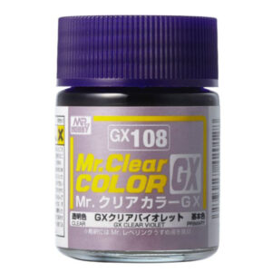 Mr. Clear GX108 Clear Violet Paint for precise hobby and model detailing projects.