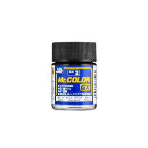 Mr. Color GX Series Paint Container - Shade 2, clear glass with blue label and textured lid.