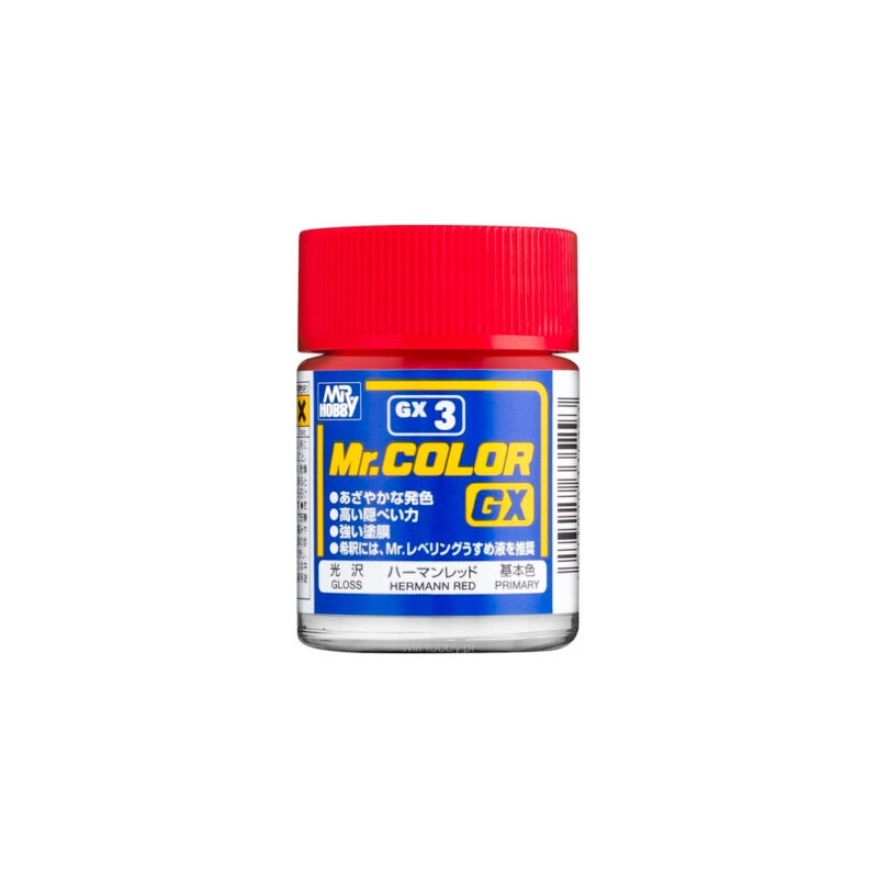 Mr. COLOR GX-3 paint jar: vibrant modeling paint with easy-access design and clear labeling.